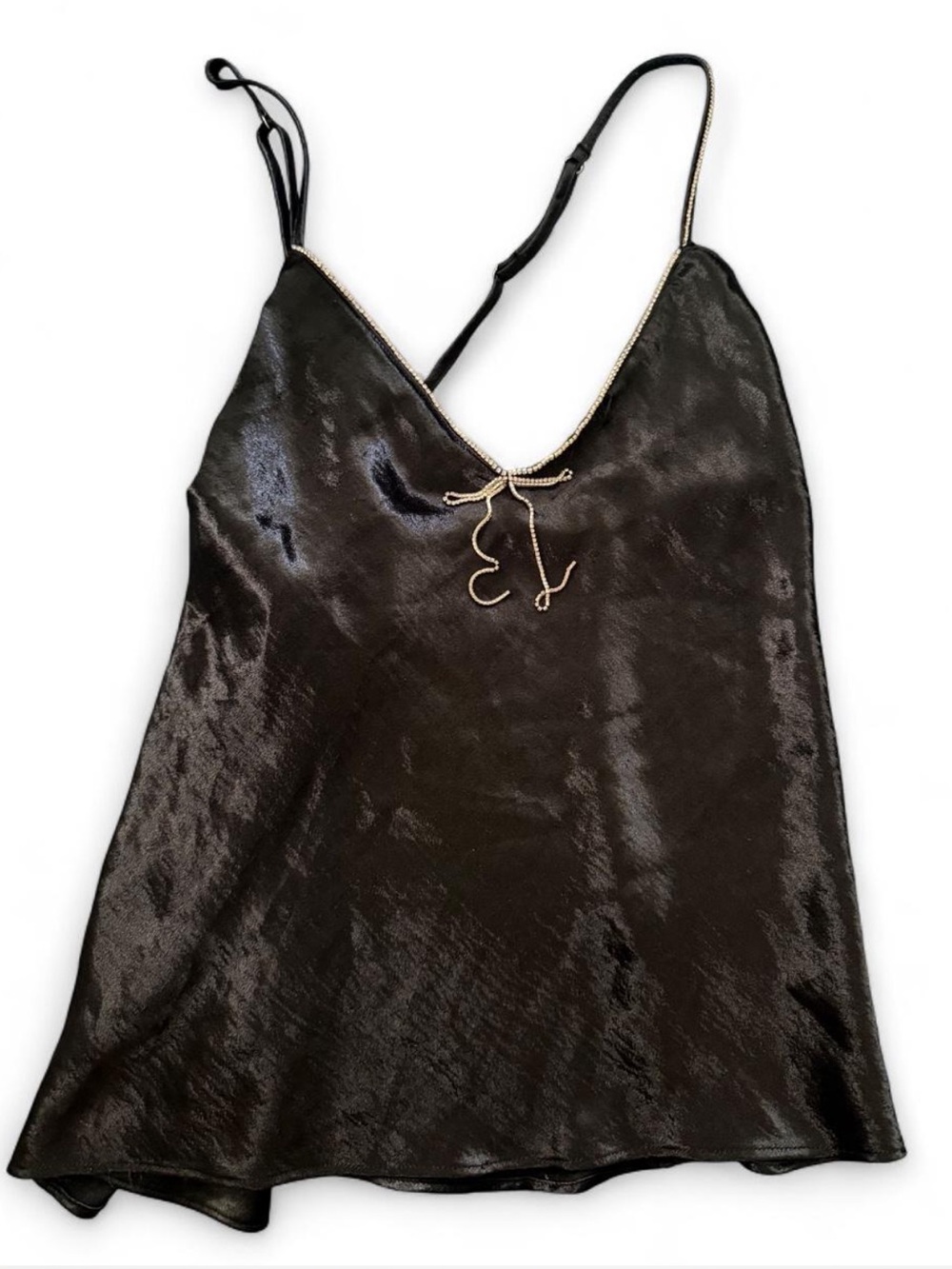 Victoria's Secret Black Satin Cami with Bow Accent